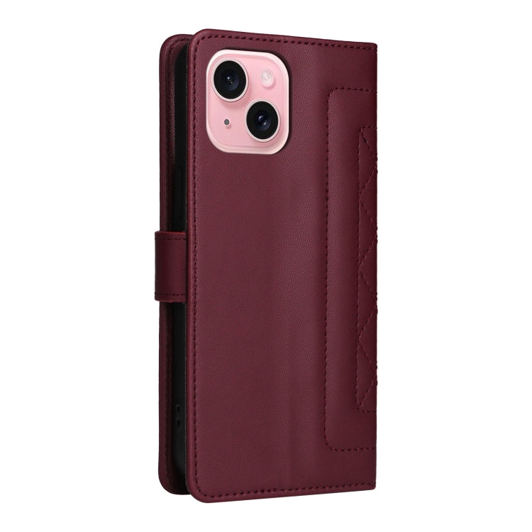 For iPhone 15 Diamond Lattice Leather Flip Phone Case