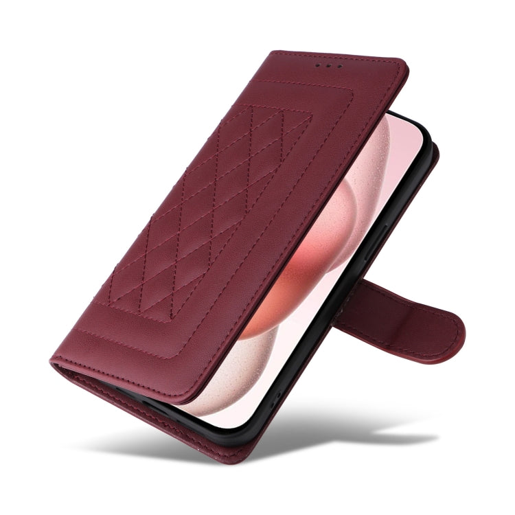 For iPhone 15 Diamond Lattice Leather Flip Phone Case