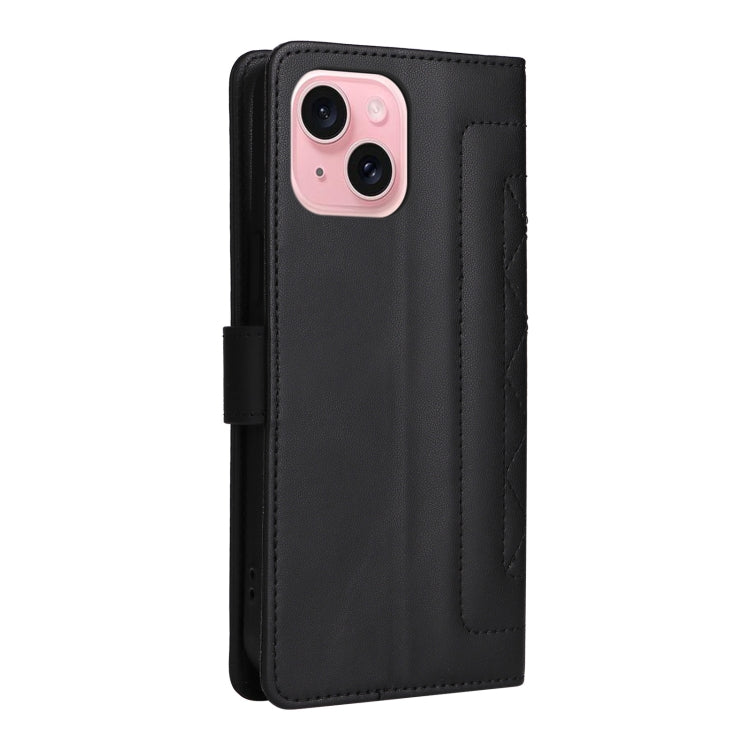 For iPhone 15 Diamond Lattice Leather Flip Phone Case
