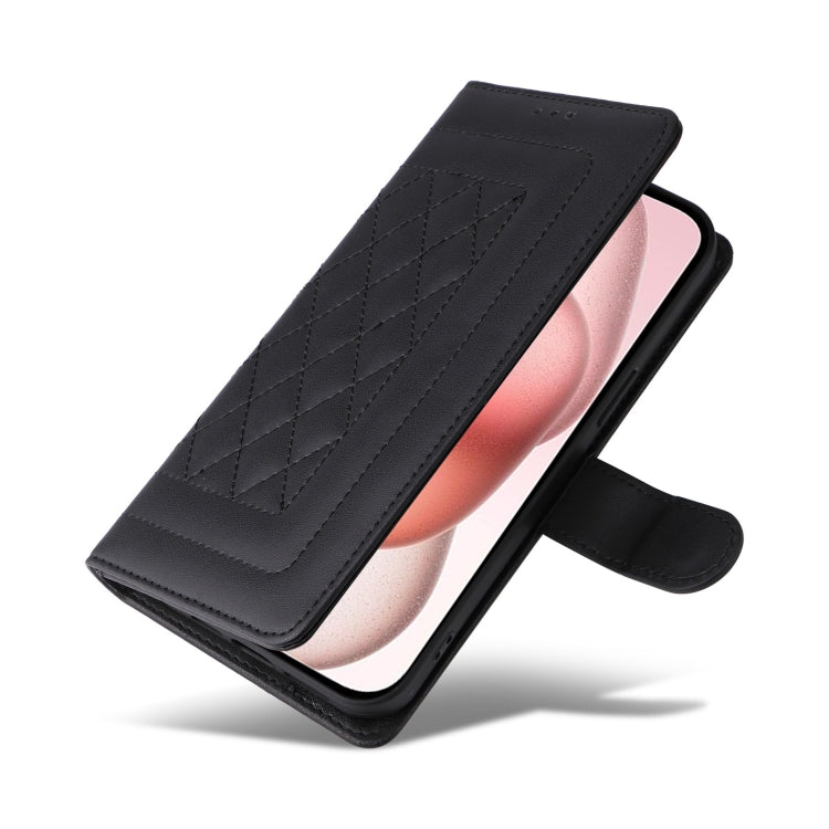 For iPhone 15 Diamond Lattice Leather Flip Phone Case