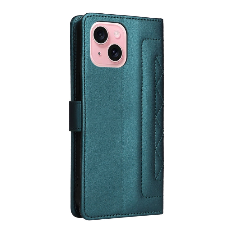 For iPhone 15 Diamond Lattice Leather Flip Phone Case