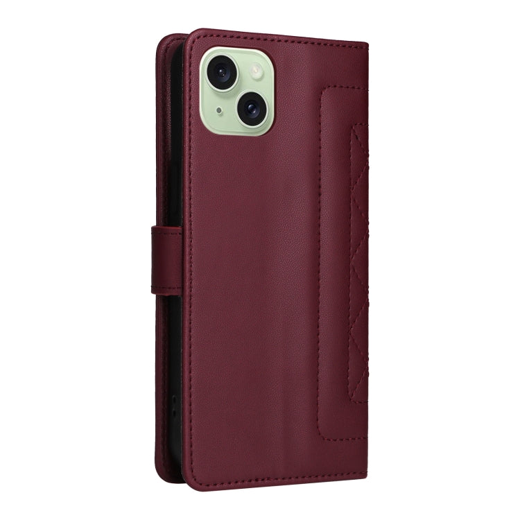 For iPhone 15 Plus Diamond Lattice Leather Flip Phone Case