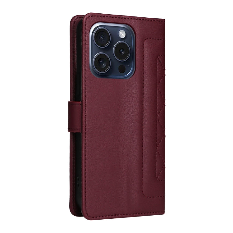 For iPhone 15 Pro Diamond Lattice Leather Flip Phone Case