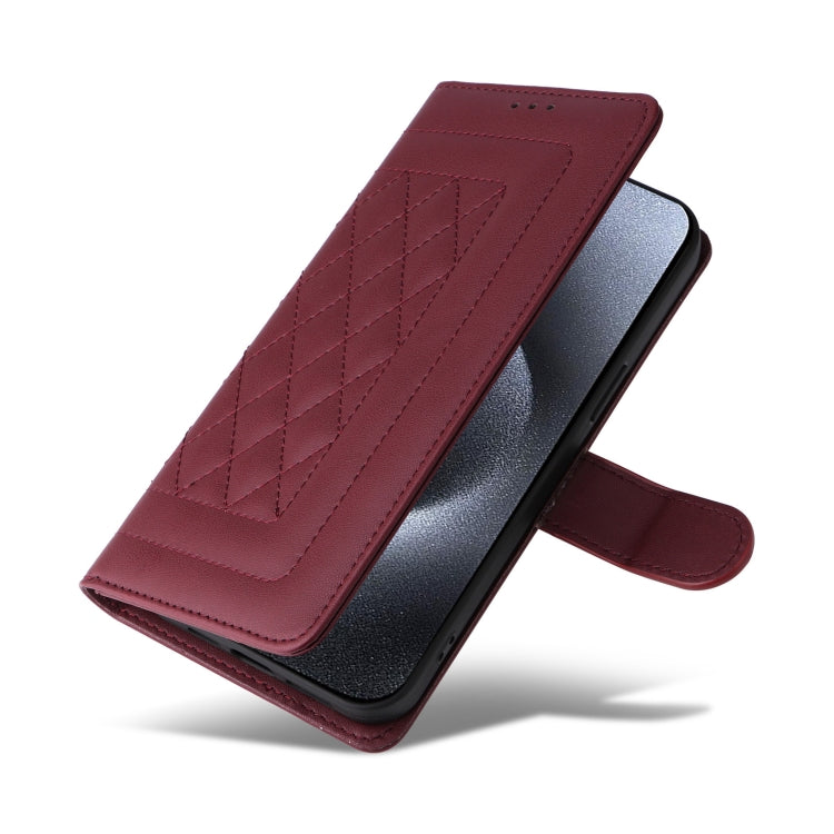 For iPhone 15 Pro Diamond Lattice Leather Flip Phone Case