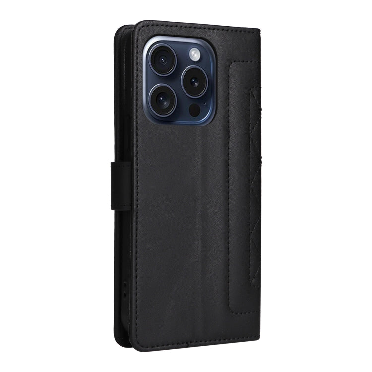 For iPhone 15 Pro Diamond Lattice Leather Flip Phone Case