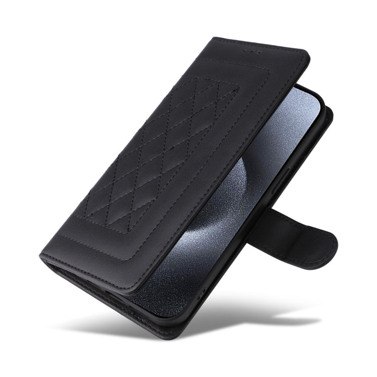 For iPhone 15 Pro Max Diamond Lattice Leather Flip Phone Case