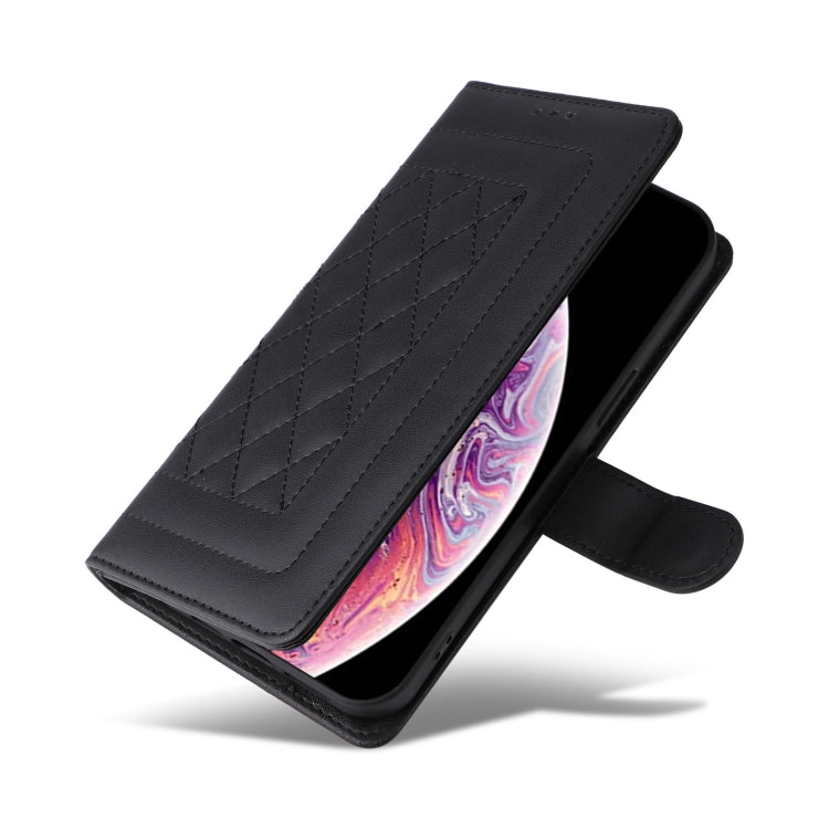 For iPhone XS / X Diamond Lattice Leather Flip Phone Case