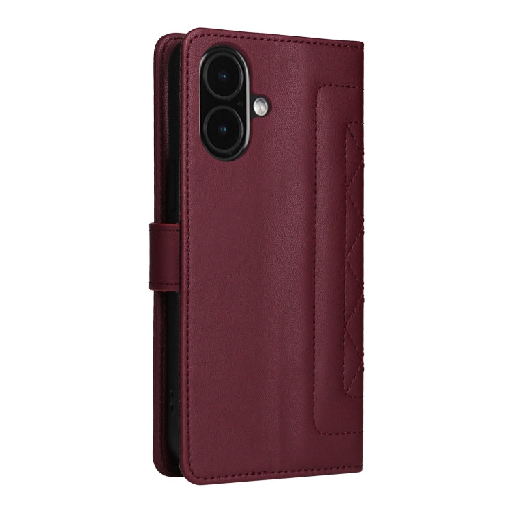 For iPhone 16 Diamond Lattice Leather Flip Phone Case