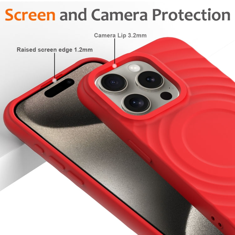 For iPhone 15 Pro Wave Texture MagSafe Magnetic Liquid Silicone Phone Case