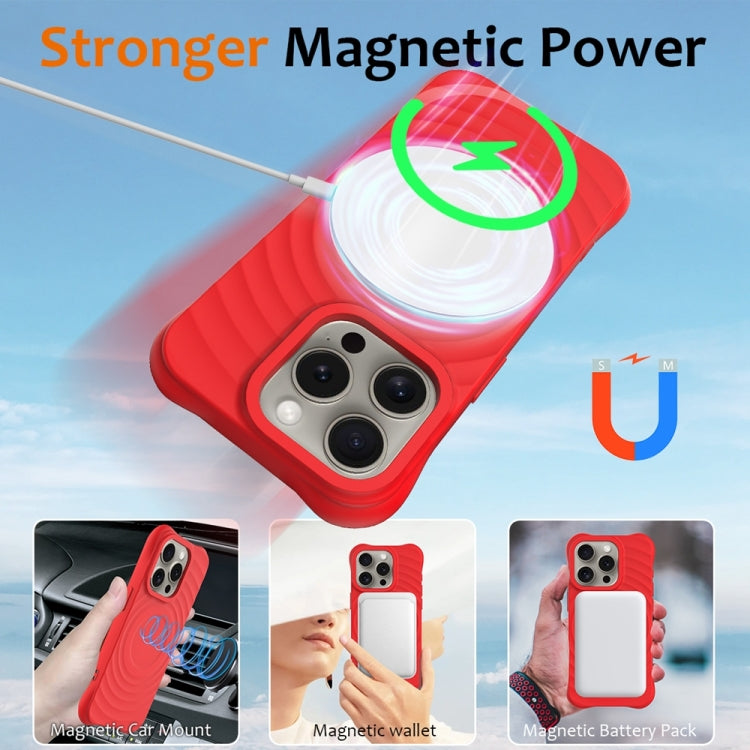 For iPhone 15 Pro Wave Texture MagSafe Magnetic Liquid Silicone Phone Case