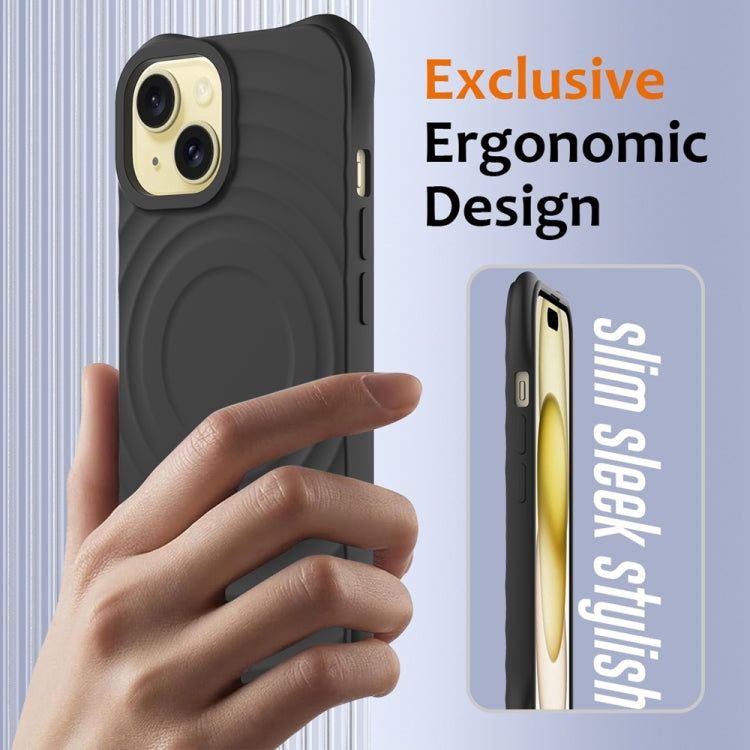 For iPhone 15 Plus Wave Texture MagSafe Magnetic Liquid Silicone Phone Case