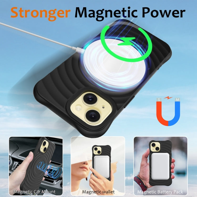 For iPhone 15 Plus Wave Texture MagSafe Magnetic Liquid Silicone Phone Case