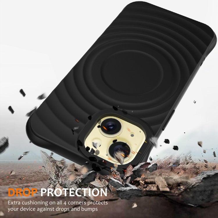 For iPhone 15 Plus Wave Texture MagSafe Magnetic Liquid Silicone Phone Case