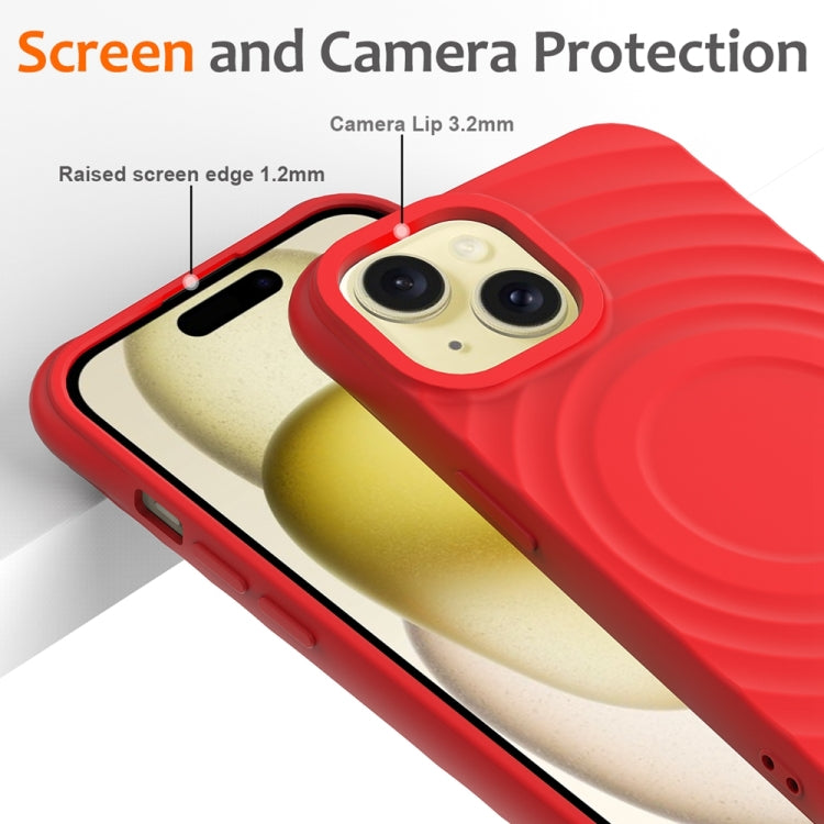 For iPhone 15 Plus Wave Texture MagSafe Magnetic Liquid Silicone Phone Case