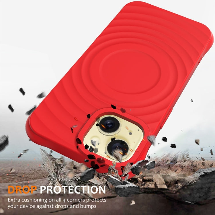 For iPhone 15 Plus Wave Texture MagSafe Magnetic Liquid Silicone Phone Case
