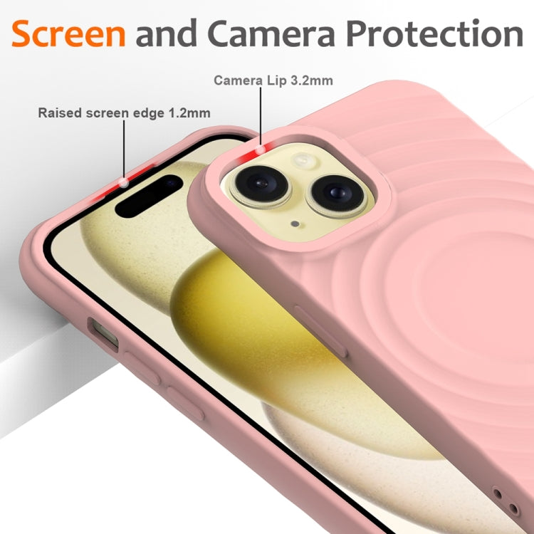 For iPhone 15 Plus Wave Texture MagSafe Magnetic Liquid Silicone Phone Case