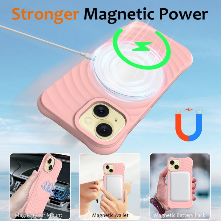 For iPhone 15 Plus Wave Texture MagSafe Magnetic Liquid Silicone Phone Case