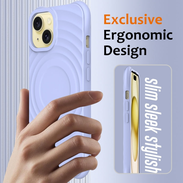 For iPhone 15 Plus Wave Texture MagSafe Magnetic Liquid Silicone Phone Case