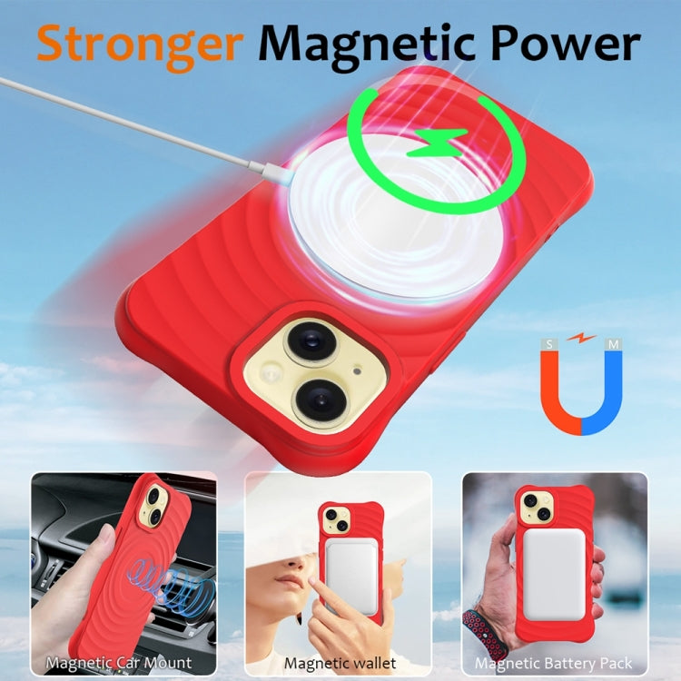 For iPhone 15 Wave Texture MagSafe Magnetic Liquid Silicone Phone Case