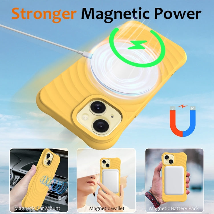 For iPhone 14 Plus Wave Texture MagSafe Magnetic Liquid Silicone Phone Case