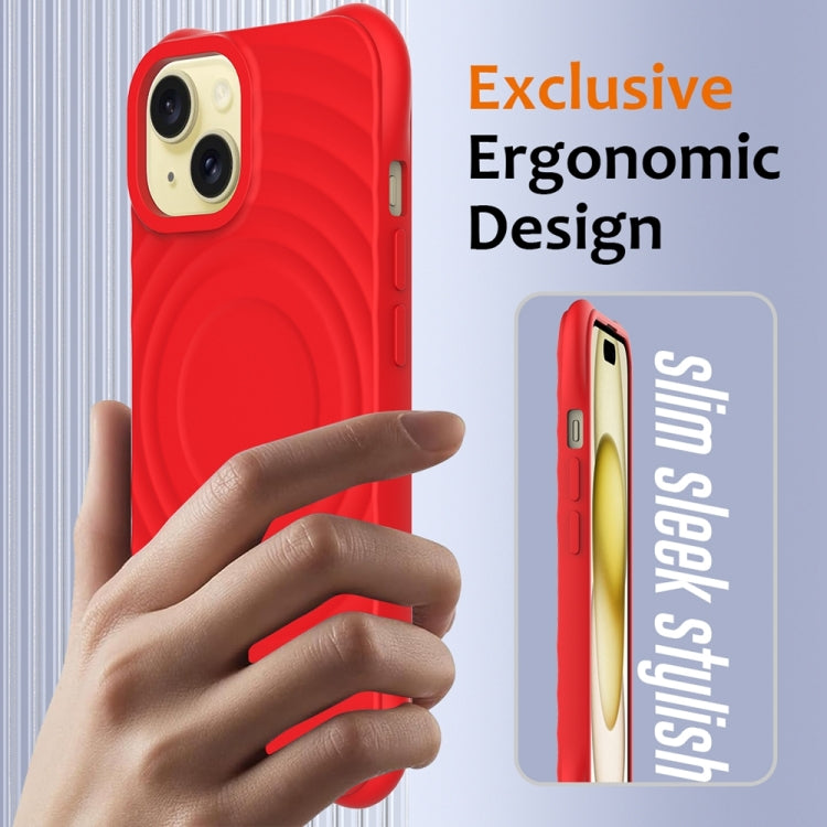 For iPhone 14 Plus Wave Texture MagSafe Magnetic Liquid Silicone Phone Case