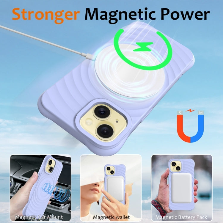 For iPhone 14 Plus Wave Texture MagSafe Magnetic Liquid Silicone Phone Case