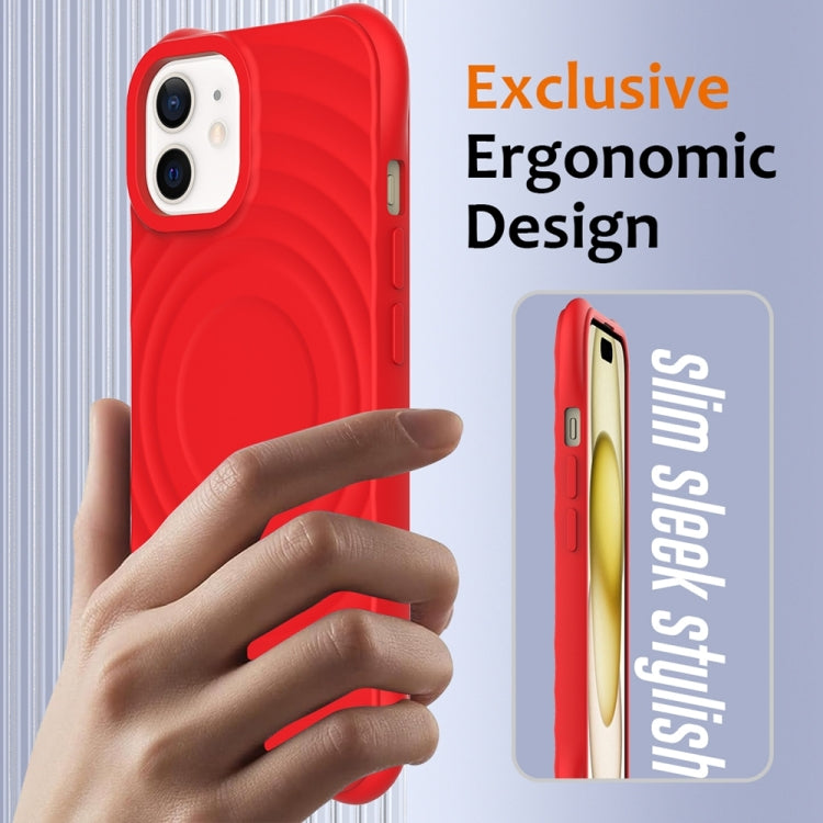 For iPhone 12 mini Wave Texture MagSafe Magnetic Liquid Silicone Phone Case
