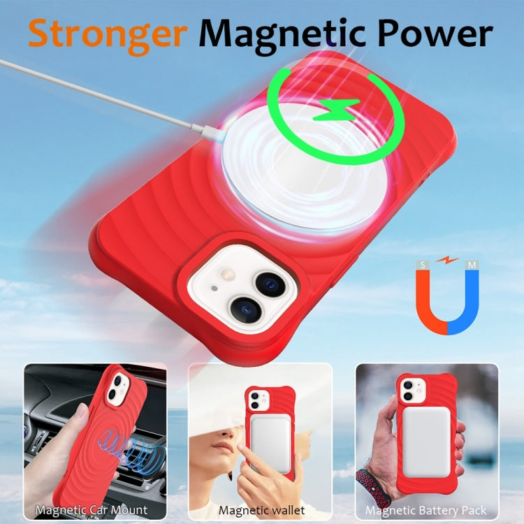 For iPhone 12 mini Wave Texture MagSafe Magnetic Liquid Silicone Phone Case