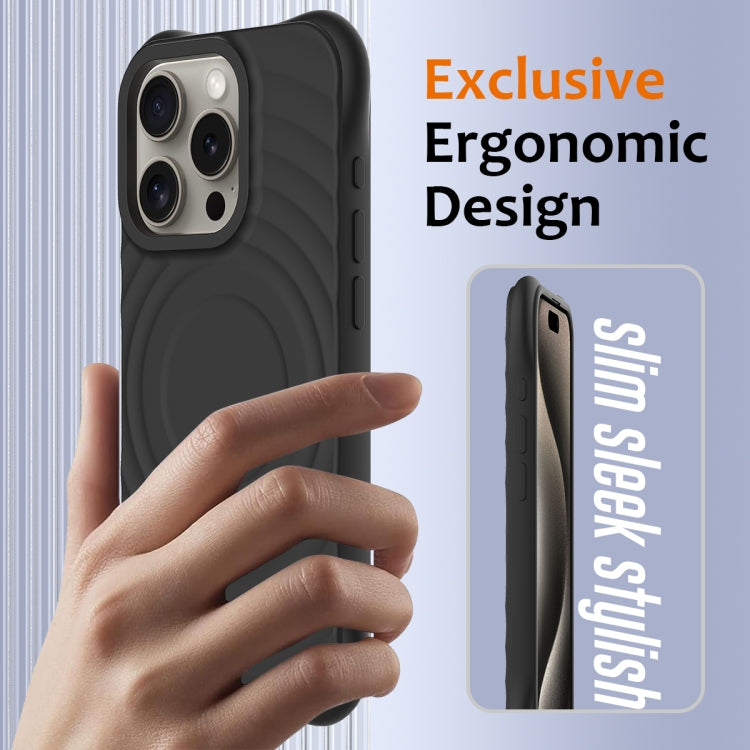 For iPhone 16 Pro Wave Texture MagSafe Magnetic Liquid Silicone Phone Case