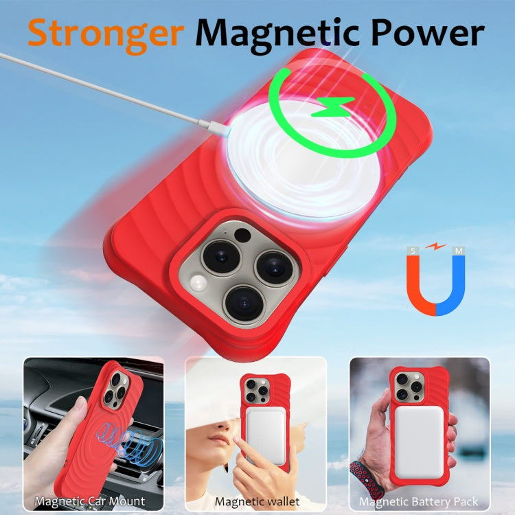 For iPhone 16 Pro Wave Texture MagSafe Magnetic Liquid Silicone Phone Case