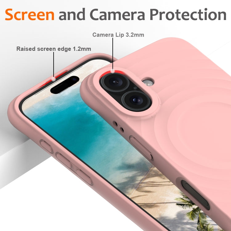 For iPhone 16 Plus Wave Texture MagSafe Magnetic Liquid Silicone Phone Case