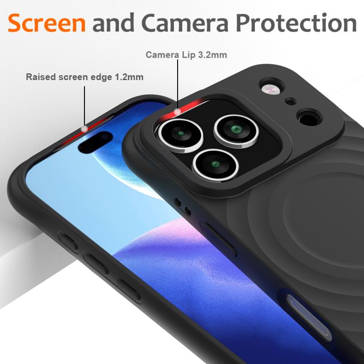 For iPhone 17 Pro Max Wave Texture MagSafe Magnetic Liquid Silicone Phone Case