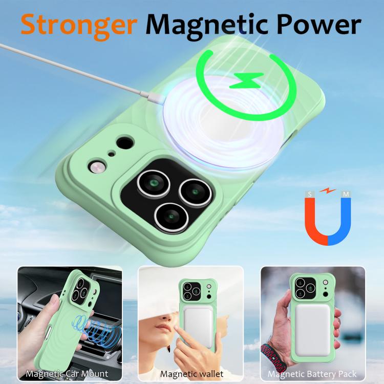 For iPhone 17 Pro Max Wave Texture MagSafe Magnetic Liquid Silicone Phone Case