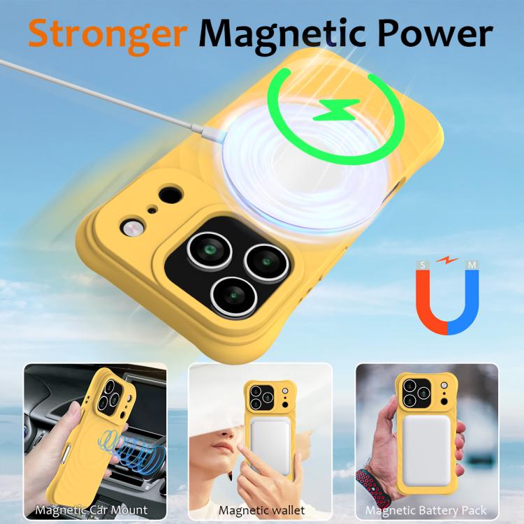For iPhone 17 Pro Max Wave Texture MagSafe Magnetic Liquid Silicone Phone Case