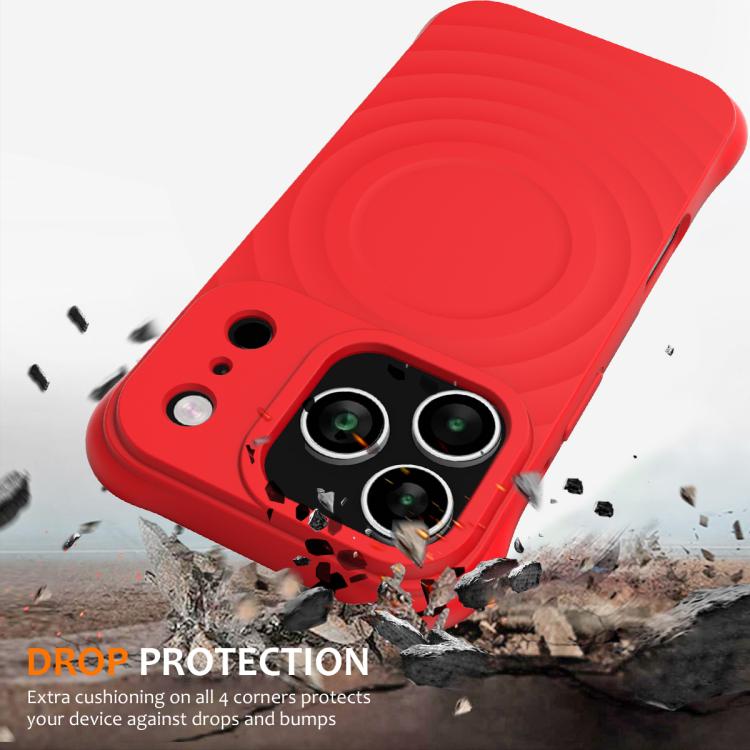 For iPhone 17 Pro Max Wave Texture MagSafe Magnetic Liquid Silicone Phone Case