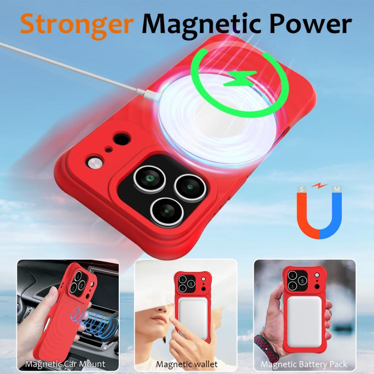 For iPhone 17 Pro Max Wave Texture MagSafe Magnetic Liquid Silicone Phone Case