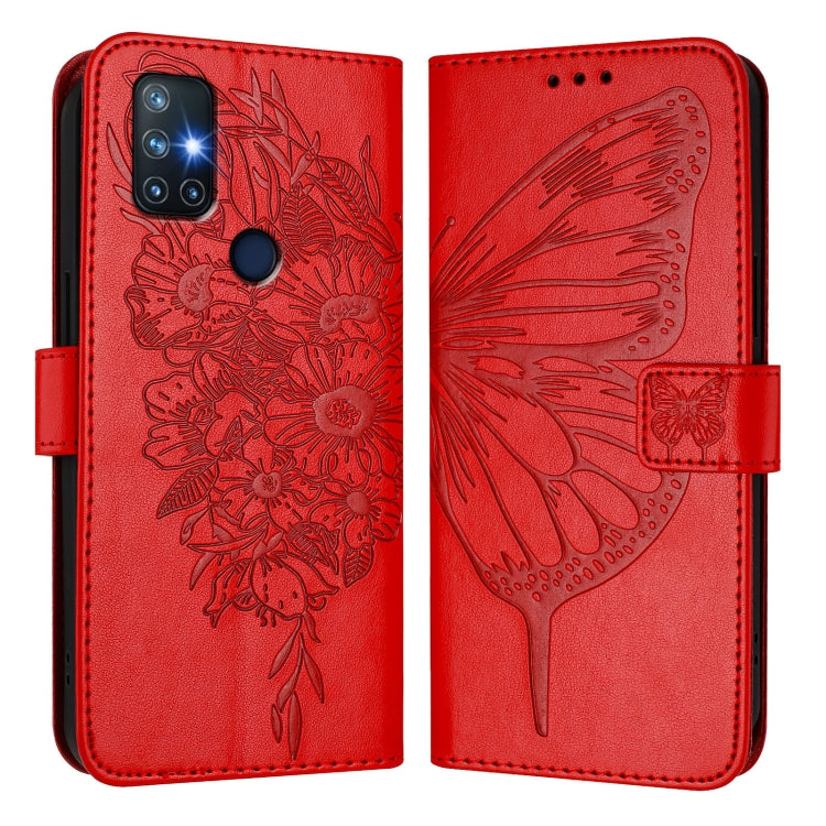 For OnePlus Nord N10 5G Embossed Butterfly Leather Phone Case