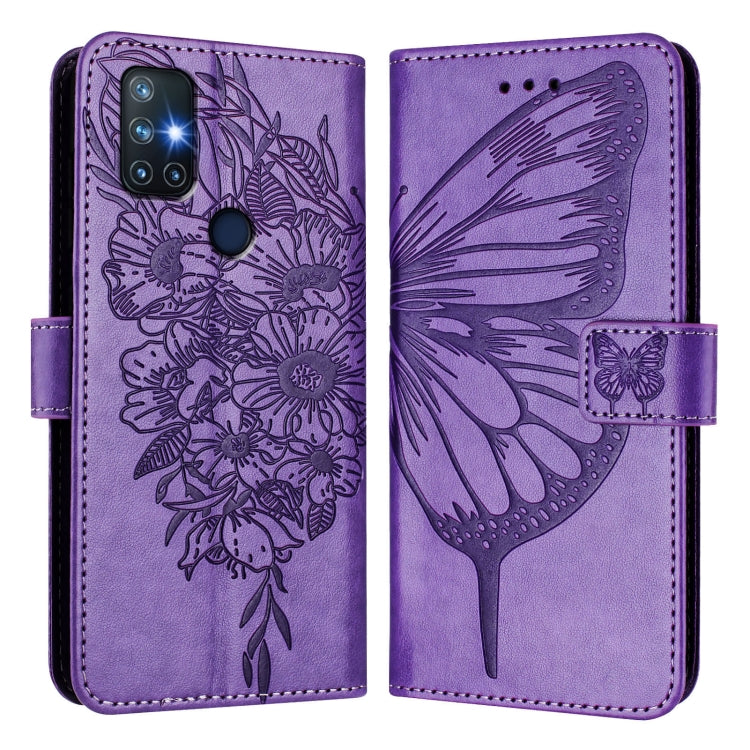 For OnePlus Nord N10 5G Embossed Butterfly Leather Phone Case