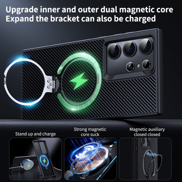 For Samsung Galaxy S24 Ultra 5G Double Ring MagSafe Holder Carbon Fibre Phone Case