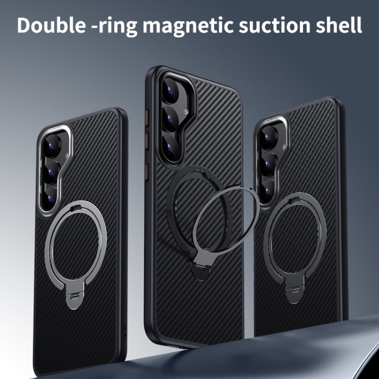 For Samsung Galaxy S25+ 5G Double Ring MagSafe Holder Carbon Fibre Phone Case