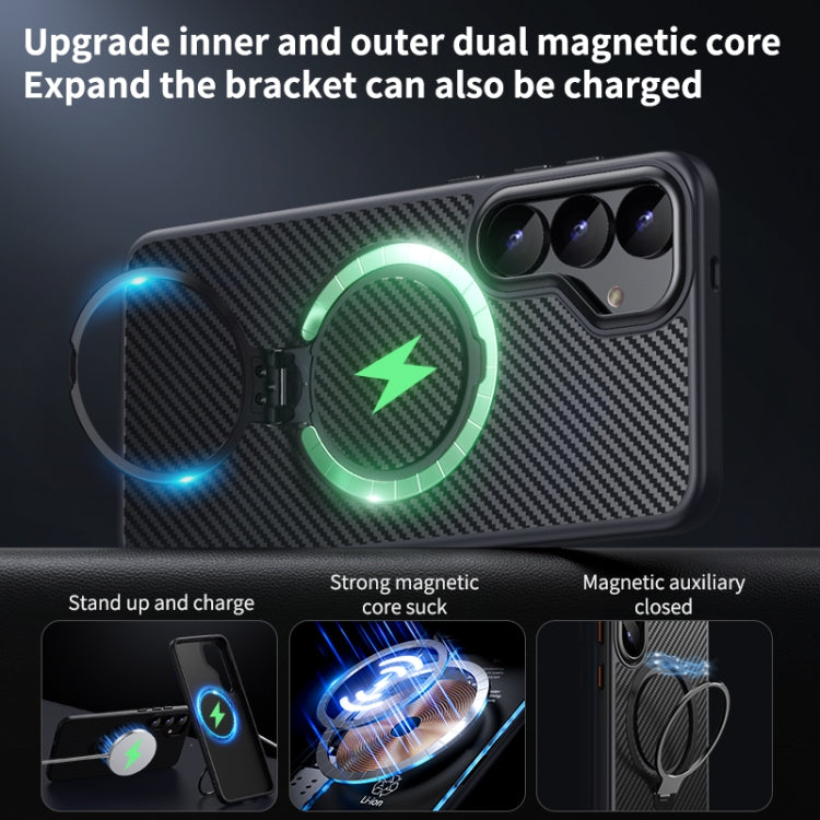 For Samsung Galaxy S25+ 5G Double Ring MagSafe Holder Carbon Fibre Phone Case