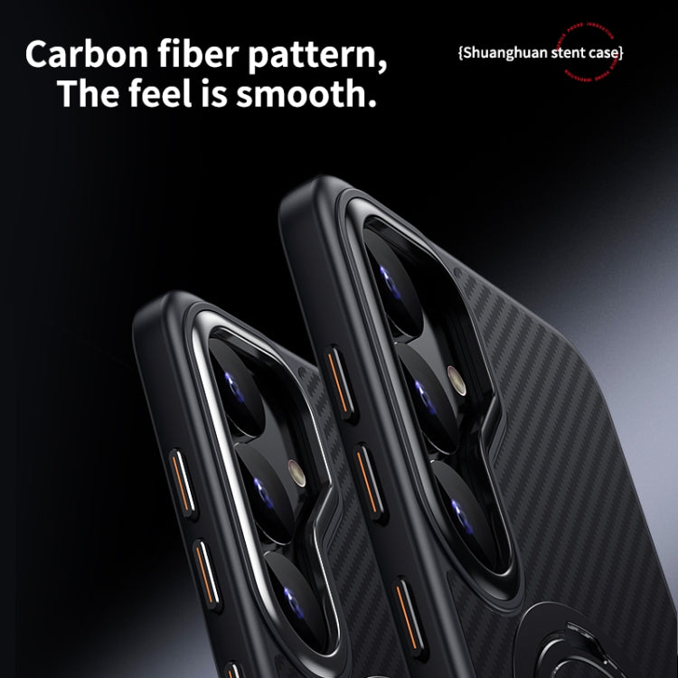For Samsung Galaxy S25+ 5G Double Ring MagSafe Holder Carbon Fibre Phone Case