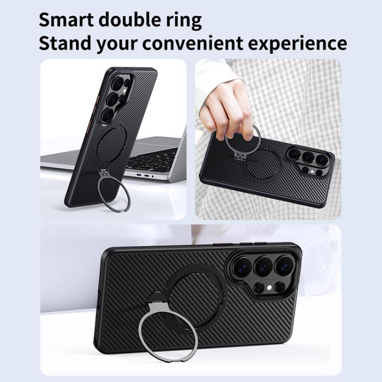 For Samsung Galaxy S26 Ultra 5G Double Ring MagSafe Holder Carbon Fibre Phone Case