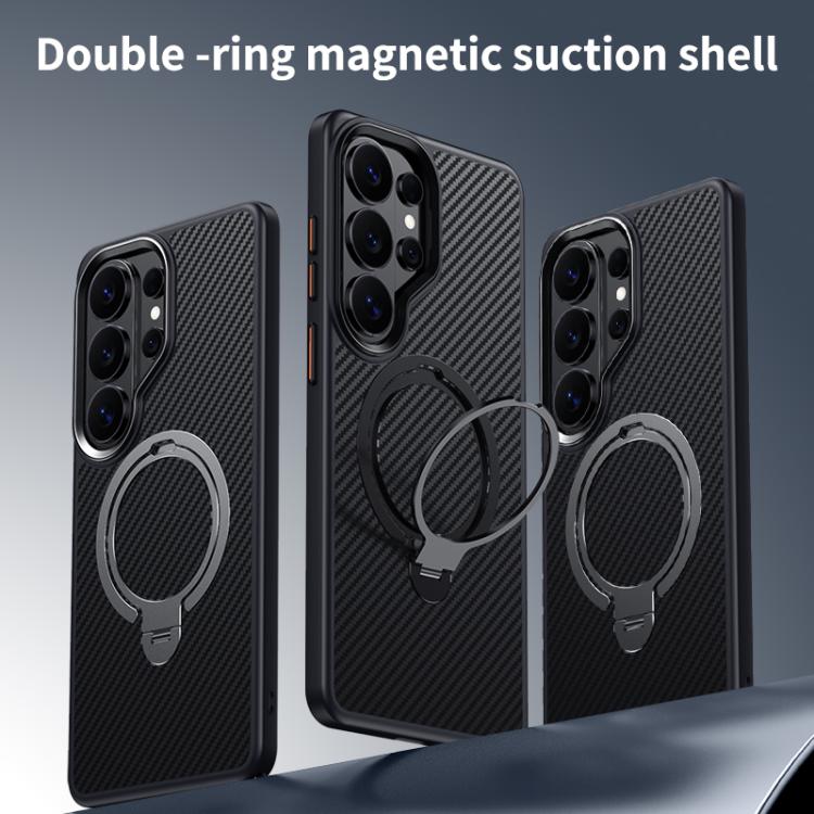 For Samsung Galaxy S26 Ultra 5G Double Ring MagSafe Holder Carbon Fibre Phone Case