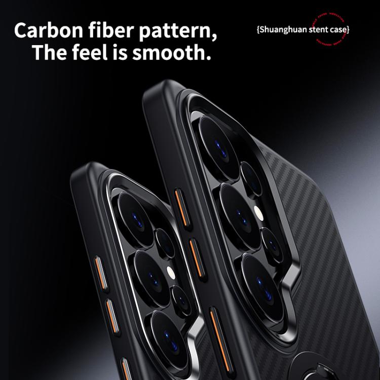 For Samsung Galaxy S26 Ultra 5G Double Ring MagSafe Holder Carbon Fibre Phone Case