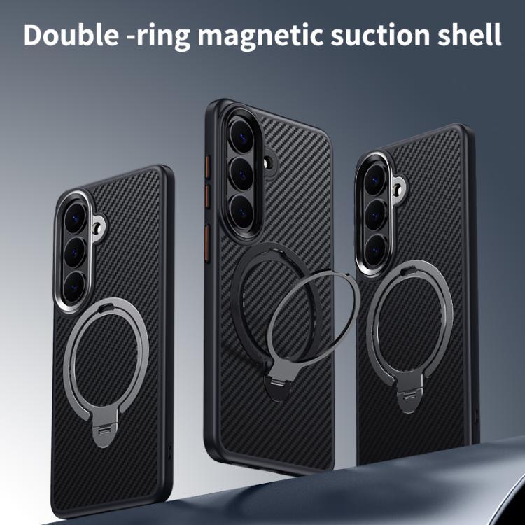 For Samsung Galaxy S26 5G Double Ring MagSafe Holder Carbon Fibre Phone Case