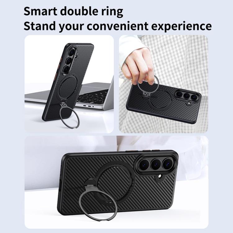 For Samsung Galaxy S26 5G Double Ring MagSafe Holder Carbon Fibre Phone Case