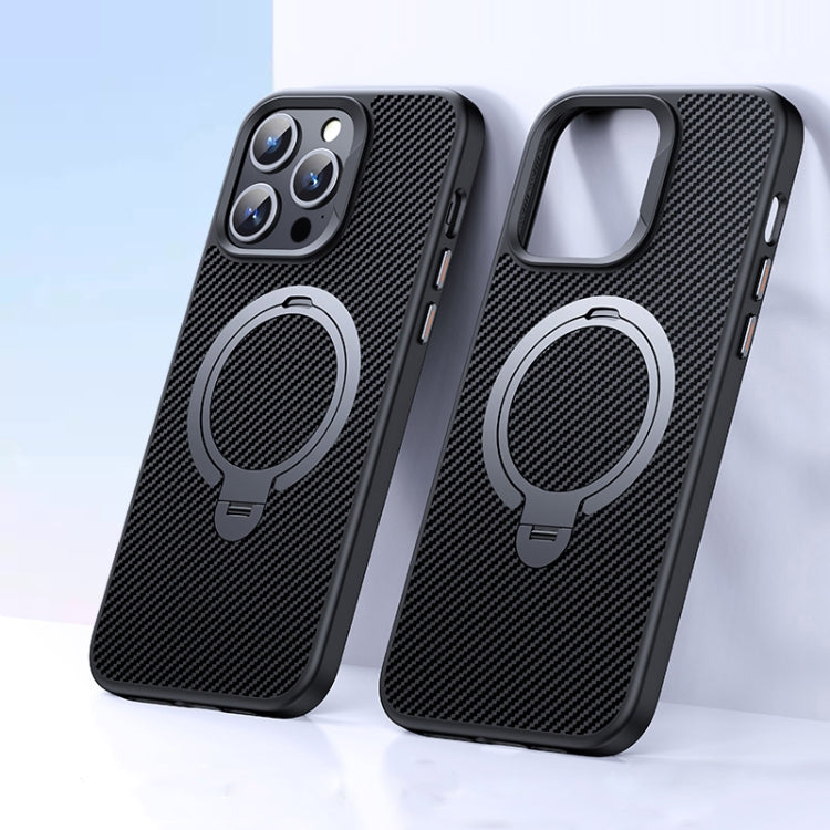 For iPhone 15 Pro Max Double Ring MagSafe Holder Carbon Fiber Phone Case