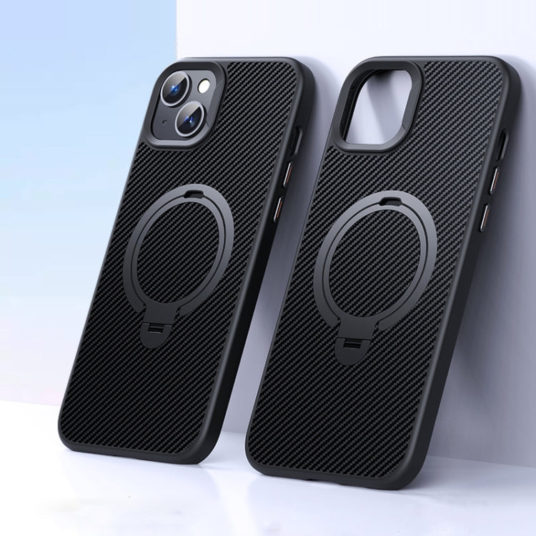 For iPhone 15 Plus / 14 Plus Double Ring MagSafe Holder Carbon Fiber Phone Case