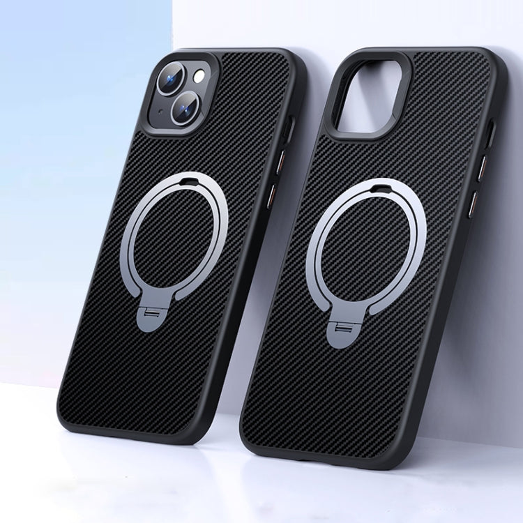 For iPhone 15 Plus / 14 Plus Double Ring MagSafe Holder Carbon Fiber Phone Case
